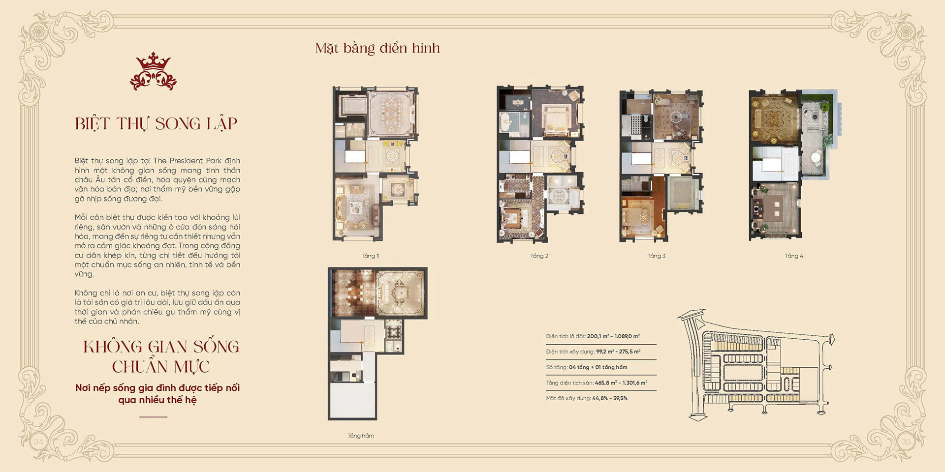 Layout biệt thự song lập The President Park